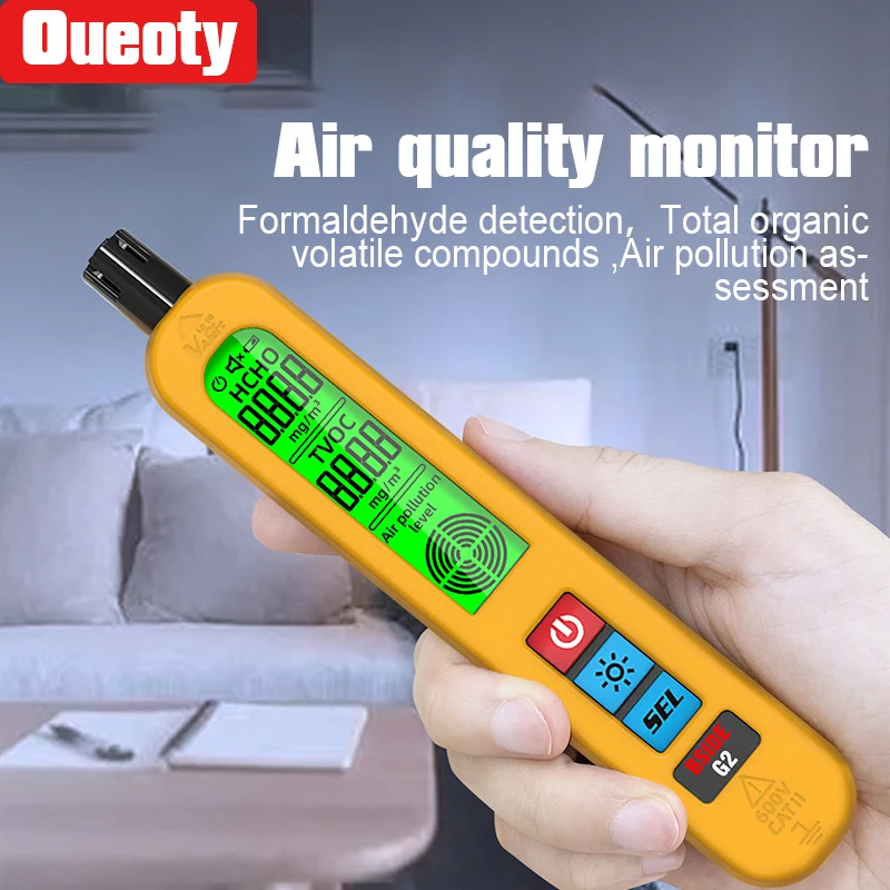 G2 Air Quality Detector Formaldehyde HCHO TVOC Air Quality Monitor Auto Alarm LCD Display Home Office Detection Rechargeable