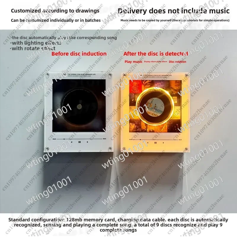 for NFC Induction Rotating Disc Player Automatic Singing Acrylic Material 128G Memory Card Magnetic Refrigerator Sticker