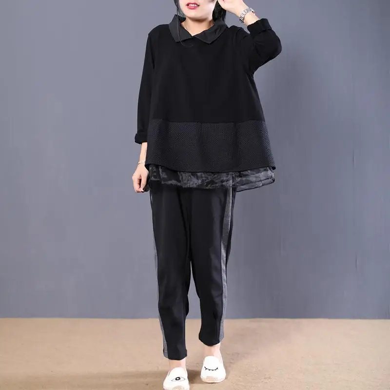 Artistic Loose Fit Long Sve irt Lace Ogees Splicing Design Korean Sle Spring Autumn Women's Faion Premium Quali