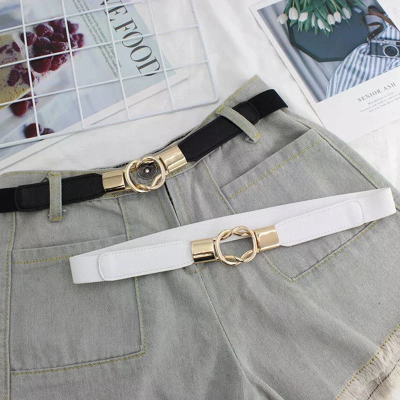 Elastic Belts Women Dress Belt Fashion Thin Female Waist Belt With Metal Buckle Versatile Accessories Gift