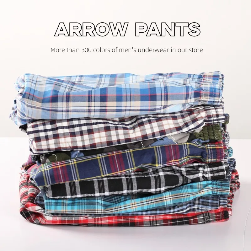 

3pcs/lot Mens Underwear Boxershorts Men Boxers Shorts Casual Cotton Sleep Underpants Plaid Loose Arrow Panties Male Sexy Briefs