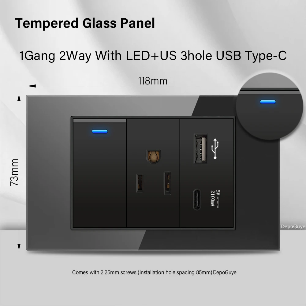 Variant: 1Gang LED USB C US