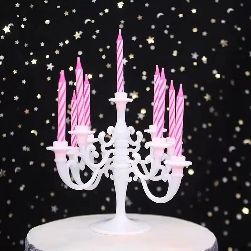 2026 New 9 Pcs Candles And Candlestick Bracket 1 Set Cake Topper Birthday Party Candle Holders Toppers Decoration