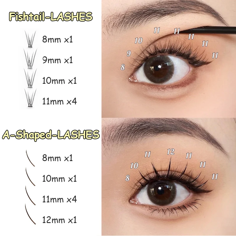 A/M Shape Premade Eyelashes Makeup Individual Lashes Cluster Spikes Lash Wispy Premade Russian Natural Fluffy False Eyelashes