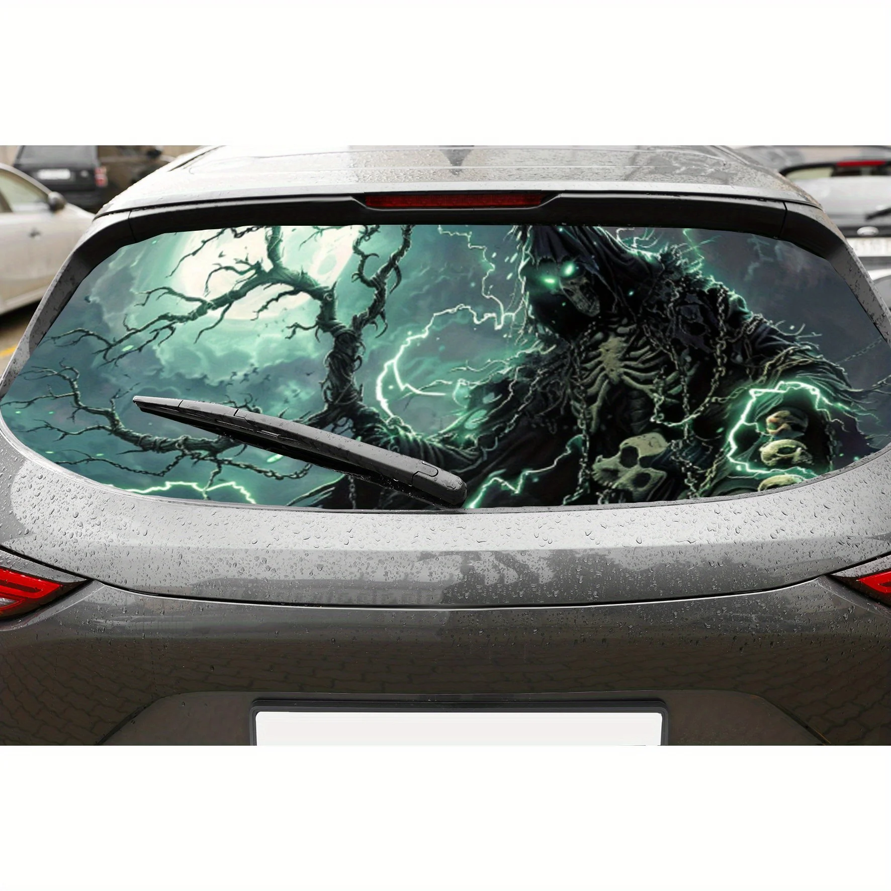 

Перфорированные автомобильные виниловые наклейки из ПВХ с принтом черепа и волшебника, прочная наклейка на заднее лобовое стекло автомобиля, водонепроницаемая наклейка на заднее окно автомобиля