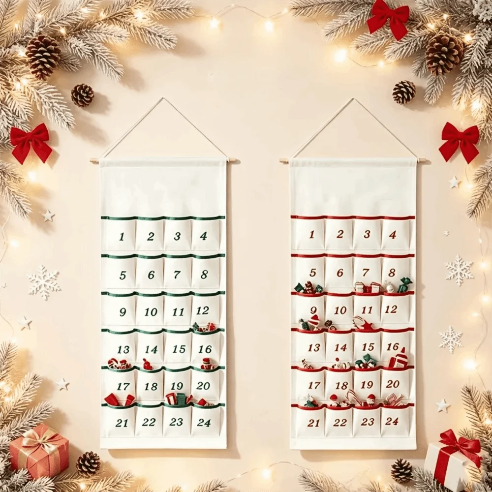 With 24 Pockets Christmas Wall Hanging Storage Pouch Space-saving Good Load-bearing Christmas Countdown Calendar DIY Numbered