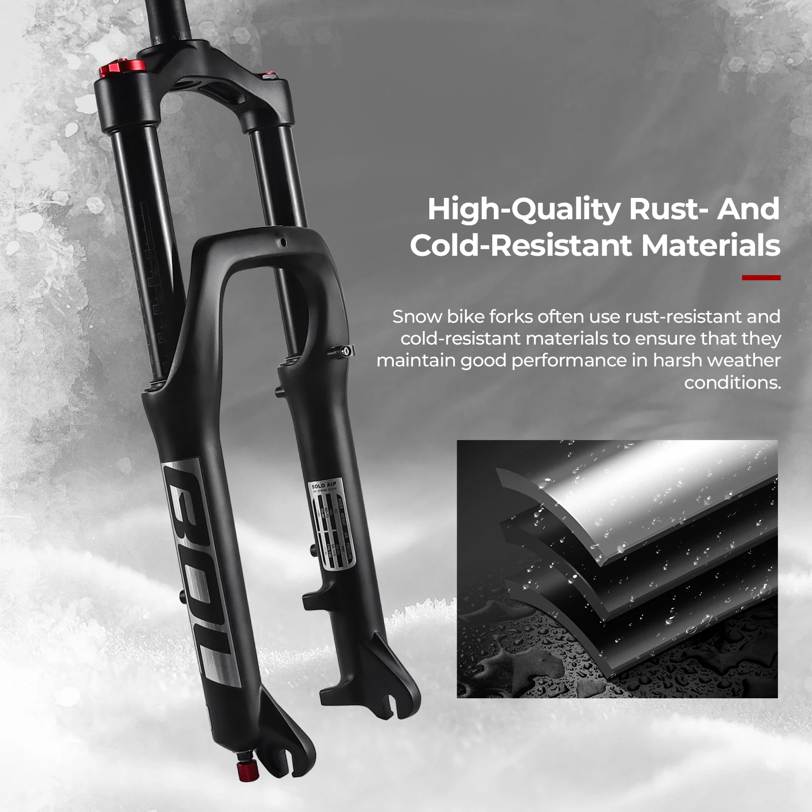 BOLANY 20*4.0inch Air Supension Fork Fat Tire Air Fork Snow Front Fork MTB Fork QR 9x130mm Travel E-bike Fork