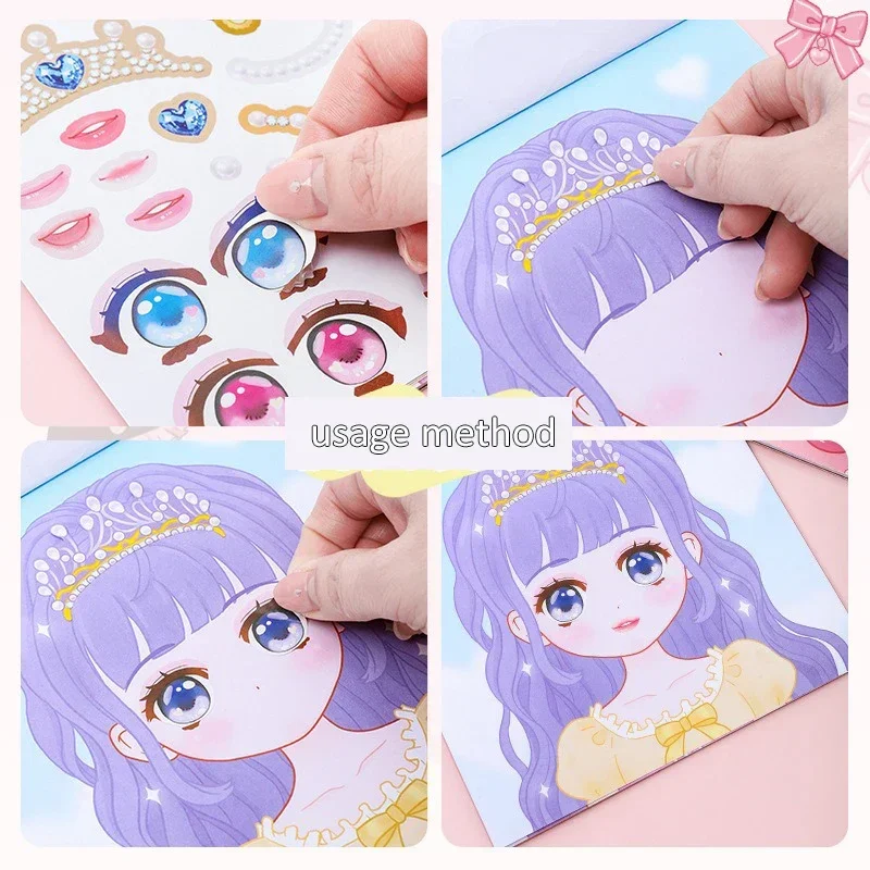 Cute Style Makeup Changing Sticker Book Children's Puzzle Girls' Makeup Changing Sticker Makeup Show Sticker Book