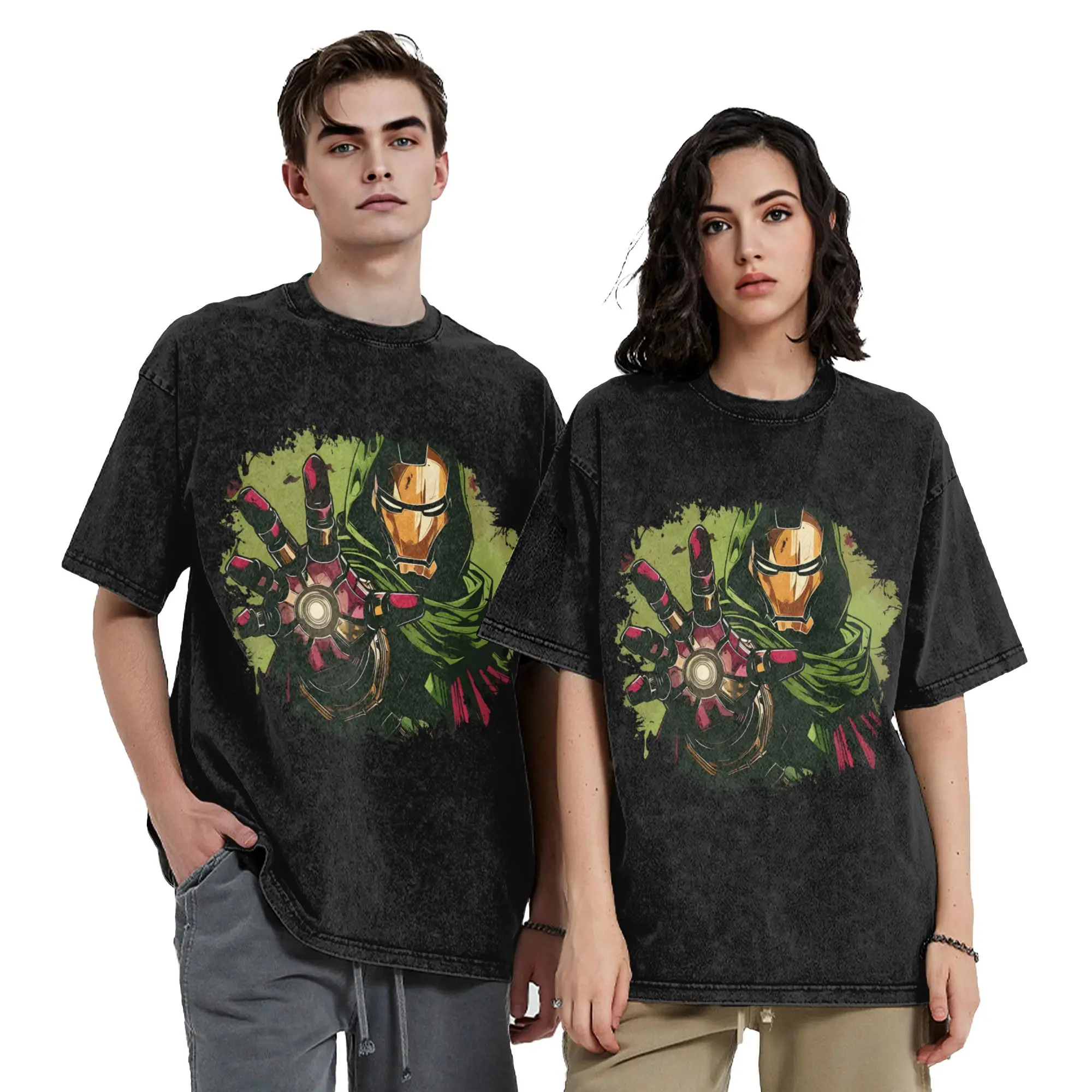 Dr Dooms Comics Washed T Shirt Streetwear Fashion T-Shirt  Tees Tops Men Women Short Sleeve Oversize Printed