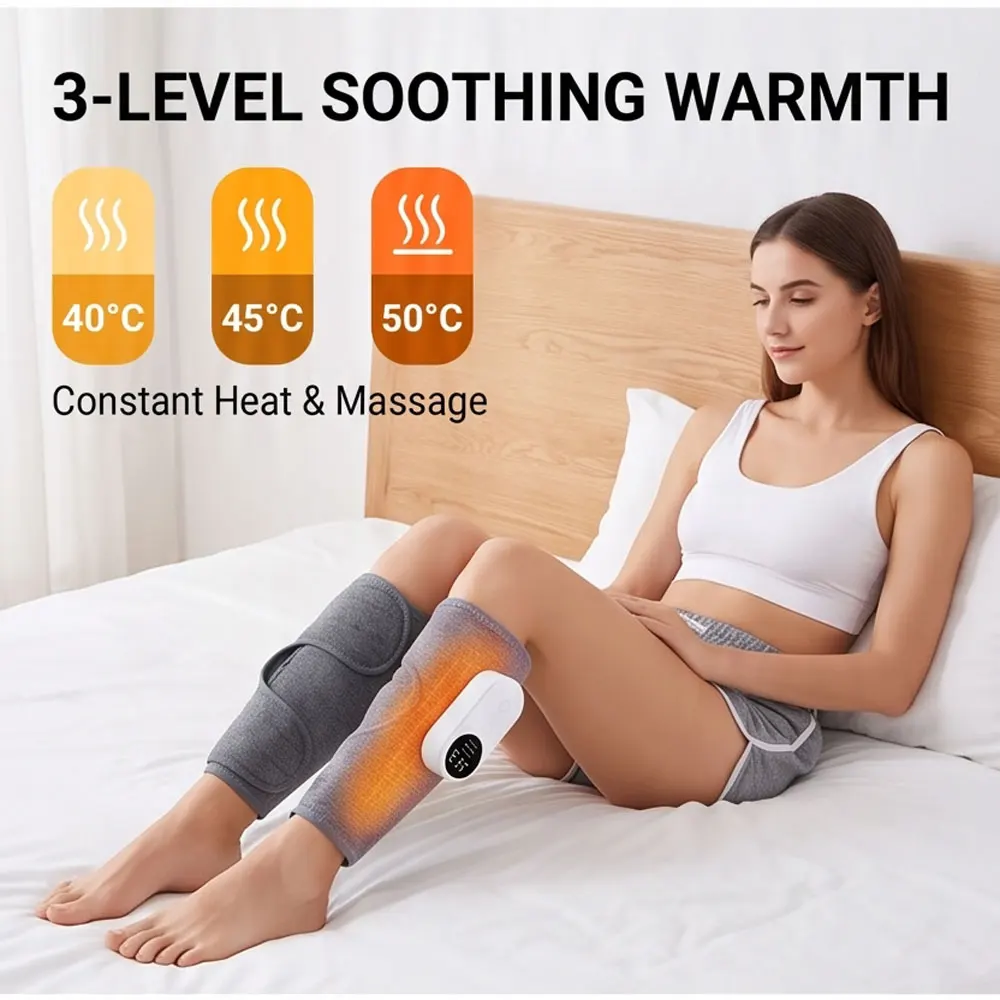 360 °   Masseur électrique pour mollets rechargeable, 3 modes, compression d'air, massage des jambes, compresse chaude, massage des jambes, circulation sanguine