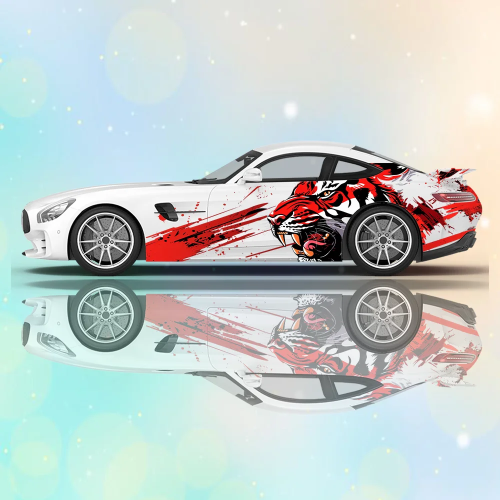 

Tiger Roars Red Lines Car Vinyl Wraps Decal Self-adhesive PVC Sticker Suitable for Trucks SUV Decoration Auto Accessories Gift