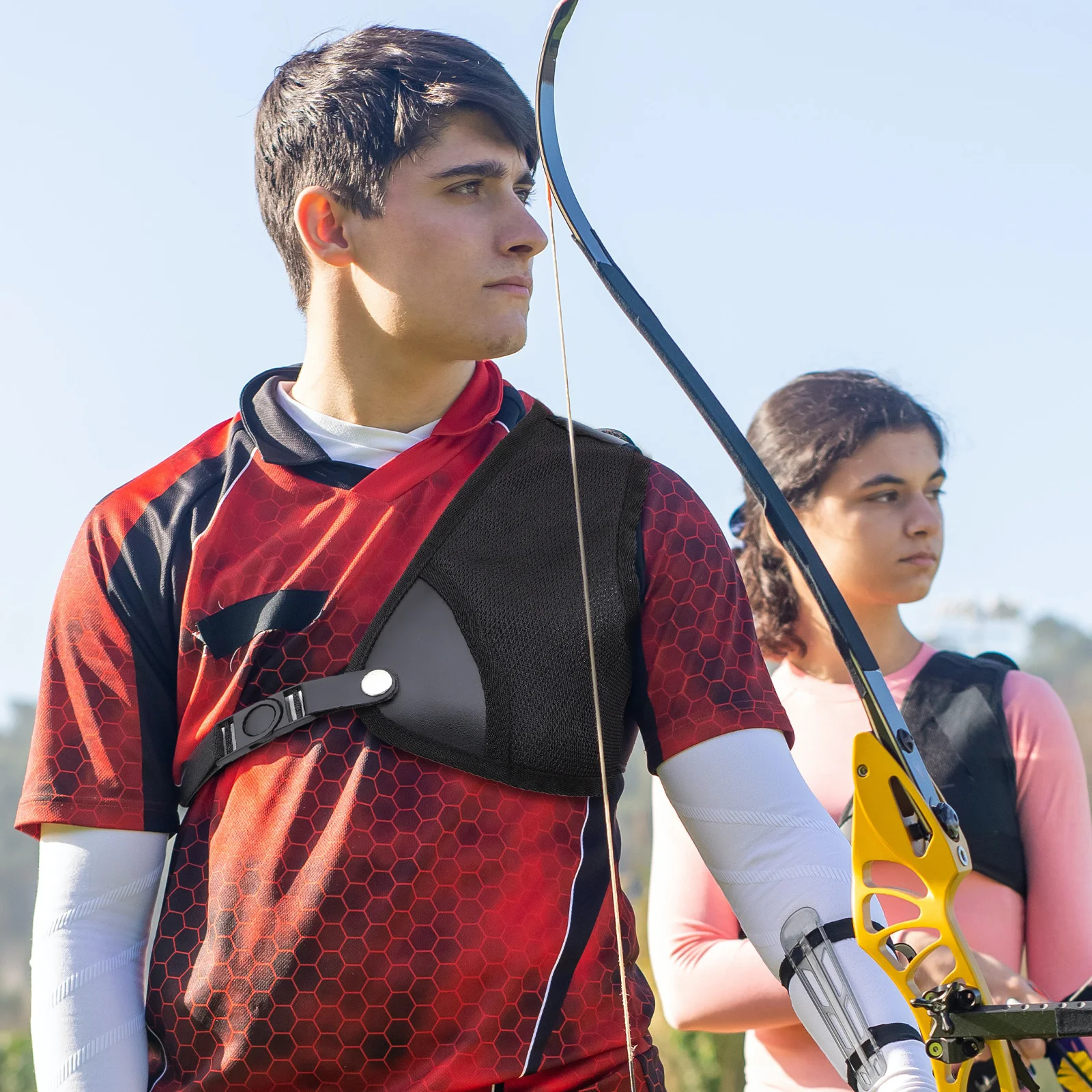 1 قطعة ملابس الرماية الواقية النايلون حامي الصدر قابل للتعديل تنفس مريحة الرياضة واقية التبعي