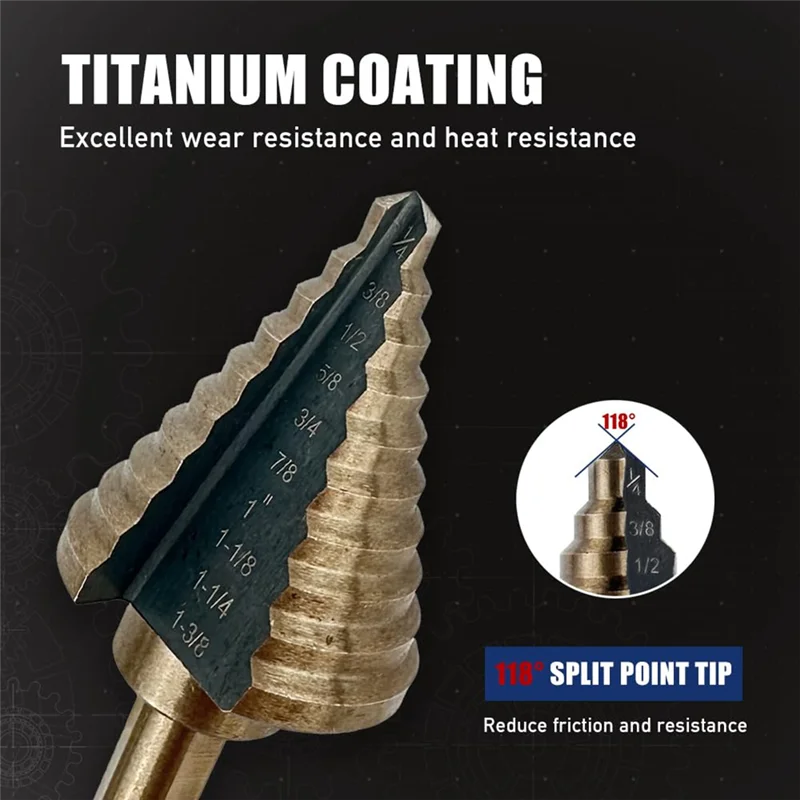 

ABSS-5Pcs Step Drill Bits For Metal, Wood, Plastic, 50 Sizes Tri-Flat Shank HSS Titanium Step Drill Bit Set With Center Punch