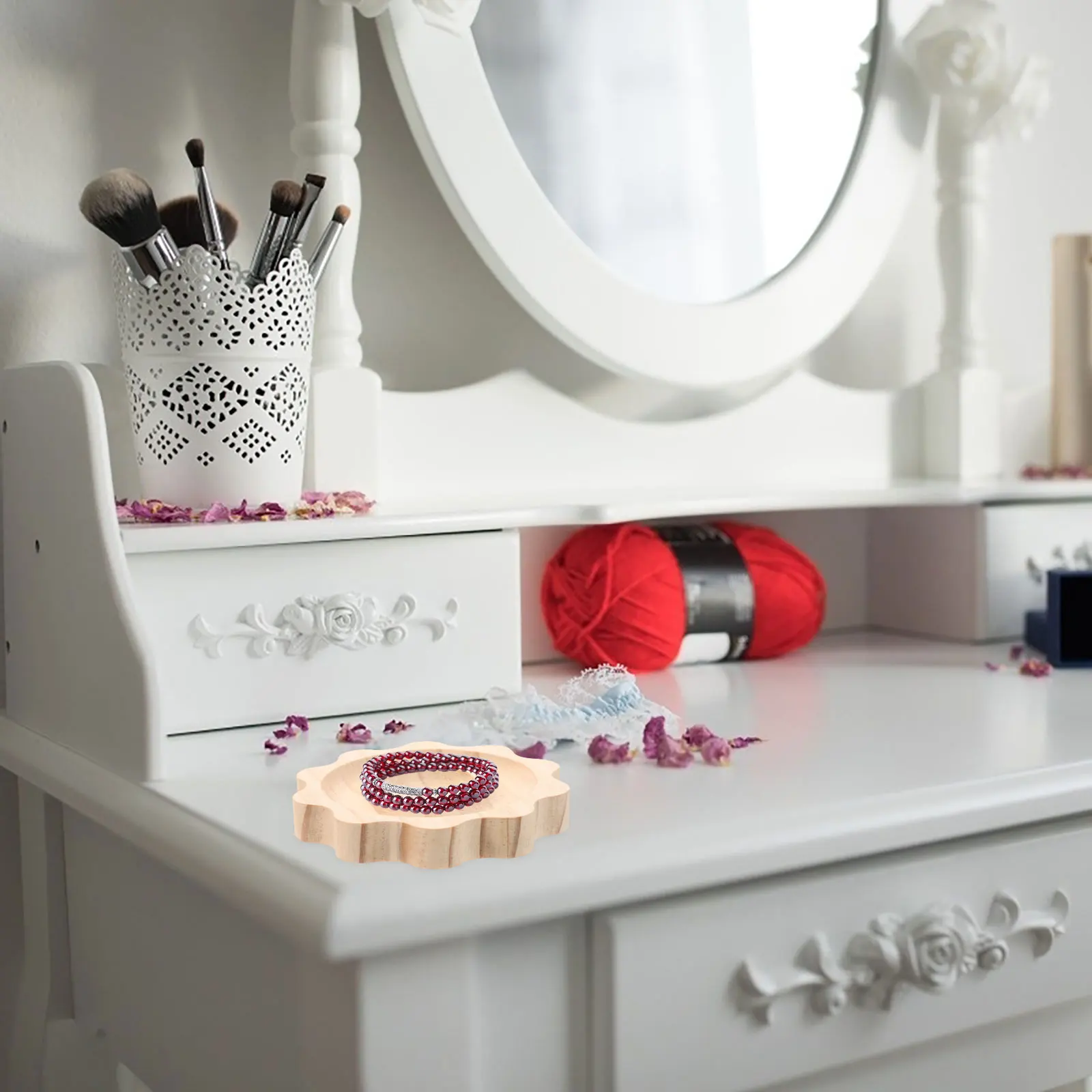 

Jewelry Display Tray Made of Solid Wood with Functional Grooves for Bead Arrangement Stylish Wooden Bracelet Holder for Tabletop