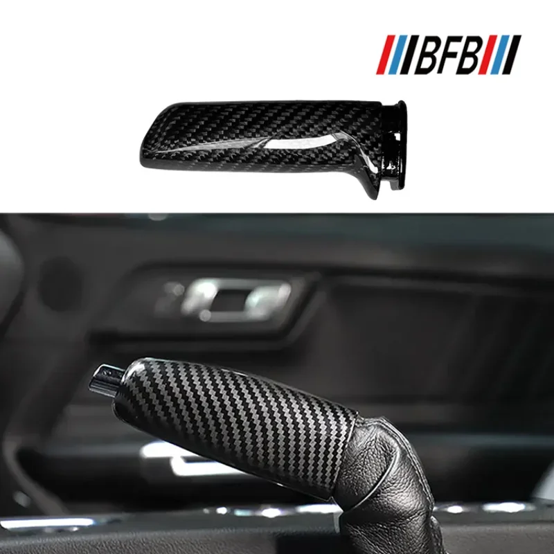 

For Ford Mustang Real Dry carbon fiber handbrake cover gear box lever case interior decoration modification Accessories