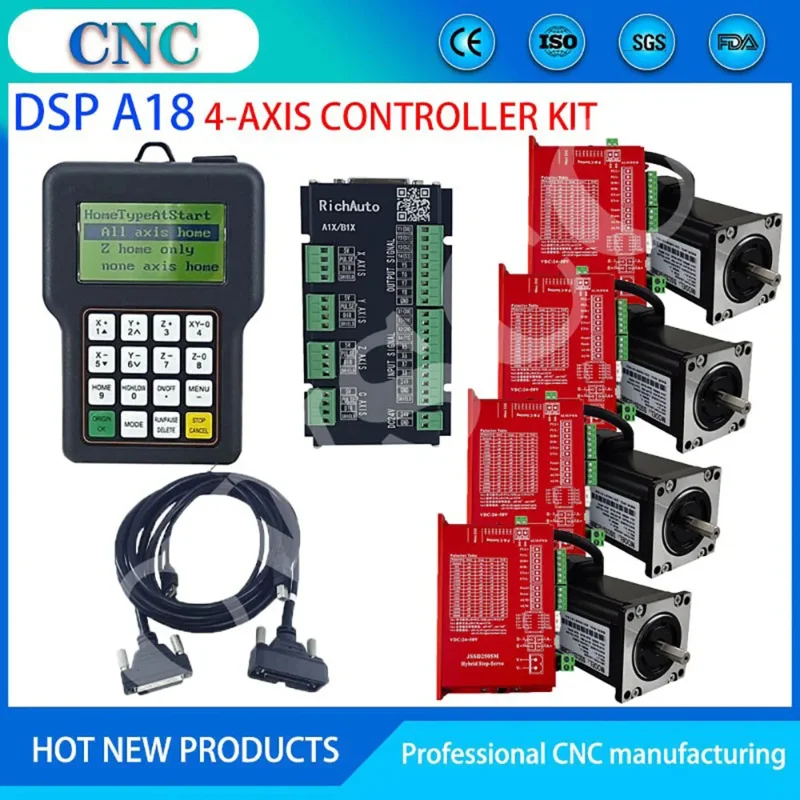 RichAuto DSP A18 Handheld 4-Axis CNC Controller Kit Motion Control System Remote Engraving And Cutting NEMA23 Hybrid Servo Motor