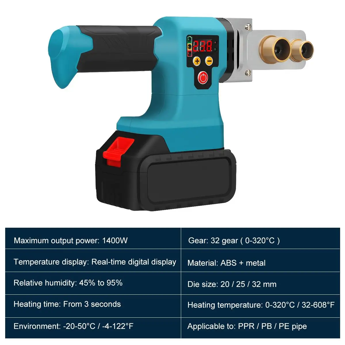 Imagem -06 - Máquina de Soldadura Máxima 1400 ° da Tubulação do Melter da Tubulação para a Bateria de Makita 18v Máquina de Soldadura Plástica sem Fio 320 w pe Ppr pb Ppc