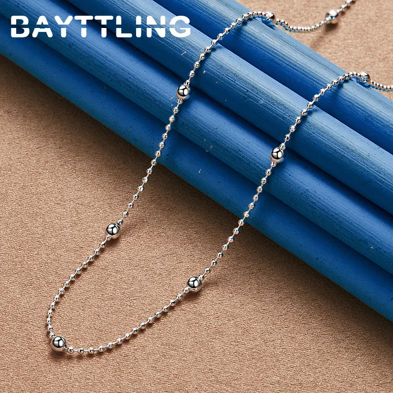 

Original 925 Sterling Silver 16-24 Inches Fine Sweater Beads Chain Necklace For Women Fashion Charm Engagement Party Jewelry