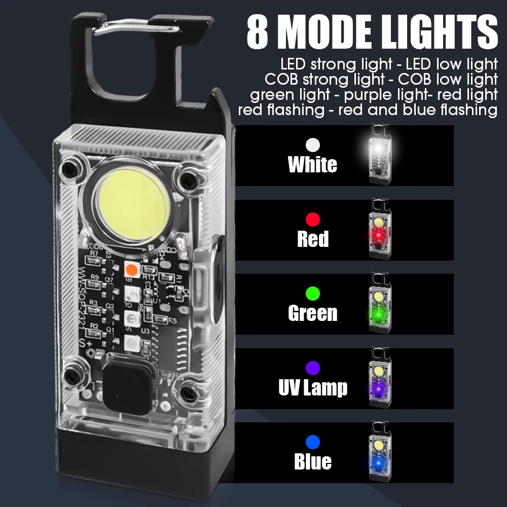 ミニポータブルLED懐中電灯,1000ルーメン,チェーン,作業用懐中電灯,緊急照明,充電式,固定ネジ