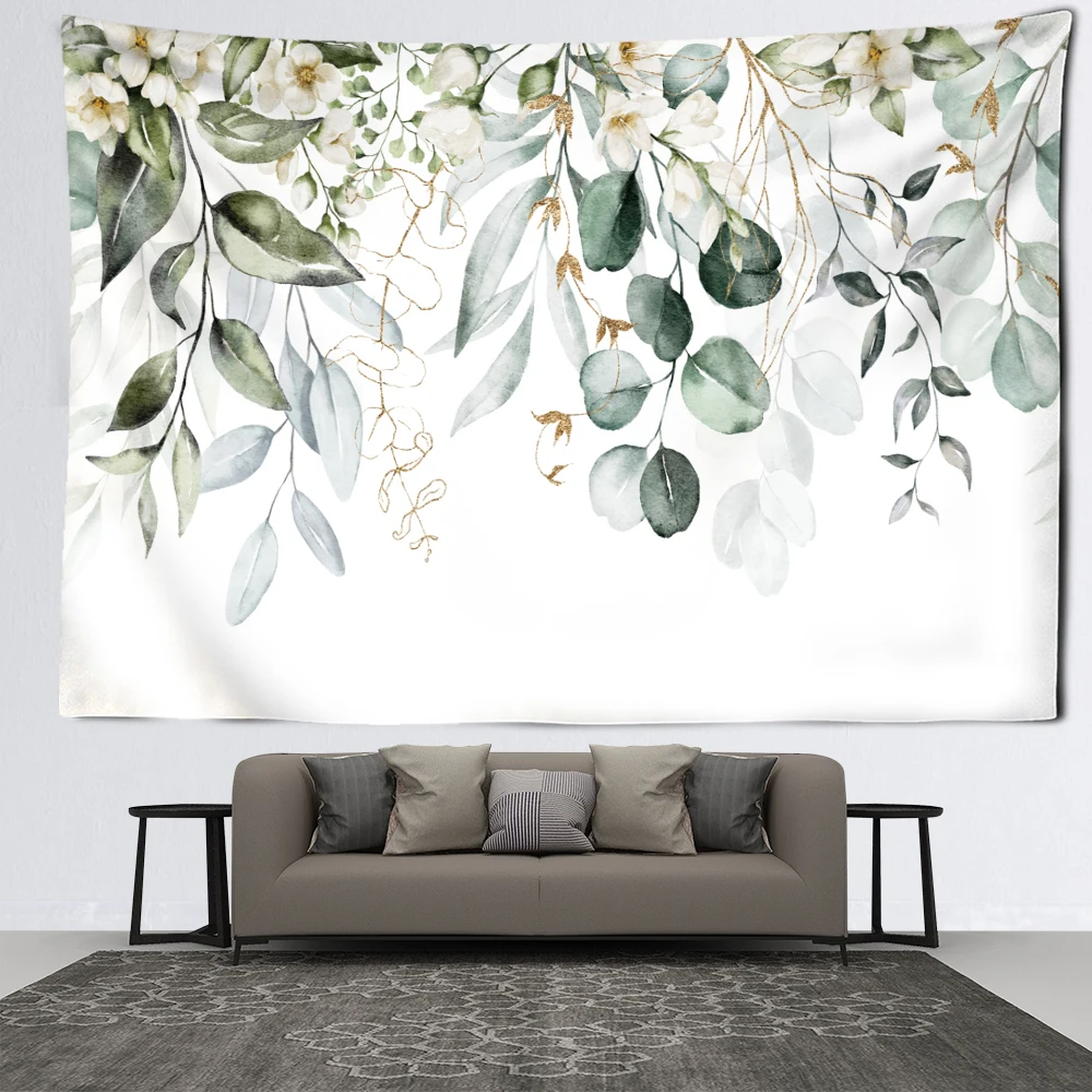 Green Watercolor Tree Branch Tapestry Wall Hanging Minimalist Art Hippie Tapiz Bohemian Bedroom Room Home Decor