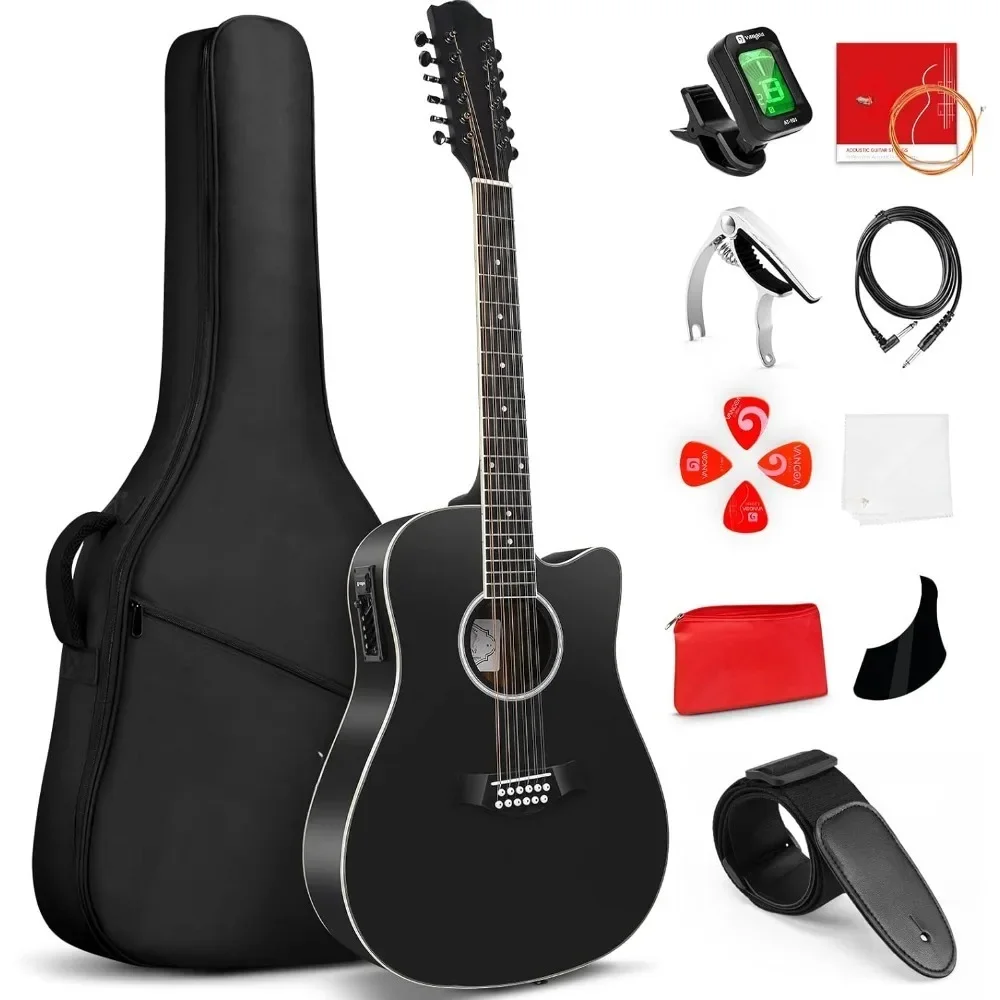 

12 String Guitar,Acoustic Electric Cutaway Guitarr Bundle for Beginner Adults, Teens, Spruce Top, Bone Nut,Black Matte