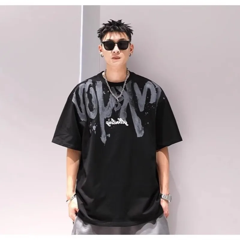 Heavy weight Cotton Oversized Men's Short Sleeve T-Shirt for US & EU Summer Hip Hop Streetwear Casual Tee with Bold