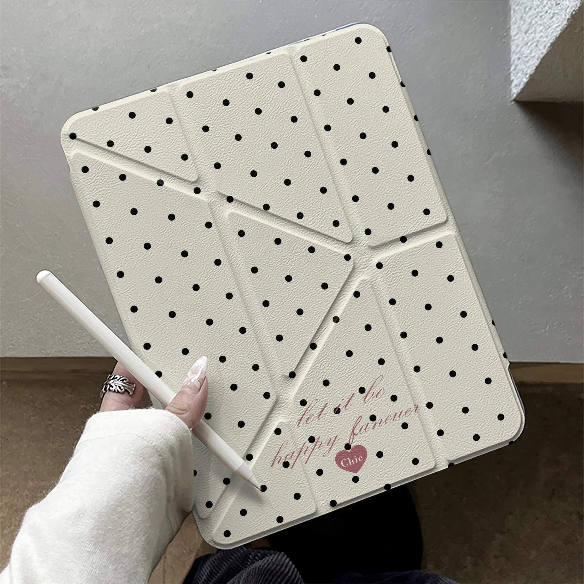 Korean Polka Dots Love New Tablet Case For iPad Pro 11 12.9in 13 M4 9.7 10.2 5/6th 7/8/9 10 11th MINI 6 7 Air 5 6 7 Trifold Case