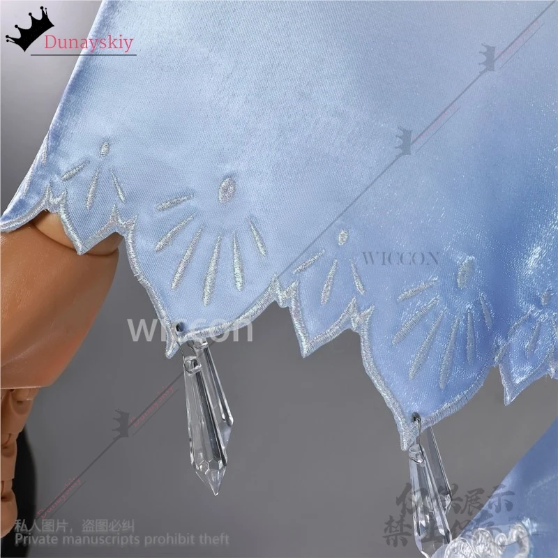 Anime RWBY Cosplay Weiss Schnee Costume White To Blue Gradient Elegance Dress Lace Lolita Ponytail Wig Jirai Kei Girls -코스프레