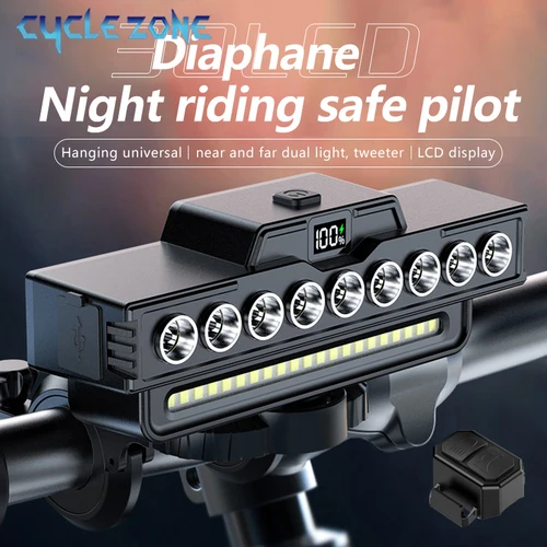 Imagen 2 del producto Faro de bicicleta de 9 LED TYPE-C, lámpara frontal de seguridad recargable para ciclismo, pantalla de potencia, linterna para bicicleta de montaña y carretera para conducción nocturna