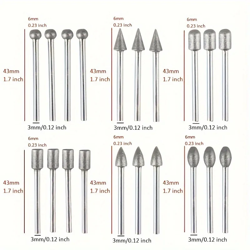 20pcs Diamond Grinding Burr Drill Bit Set, Rotary Tool Accessories, Stone Carving Set, For Glass Carving, Grinding, Polishing
