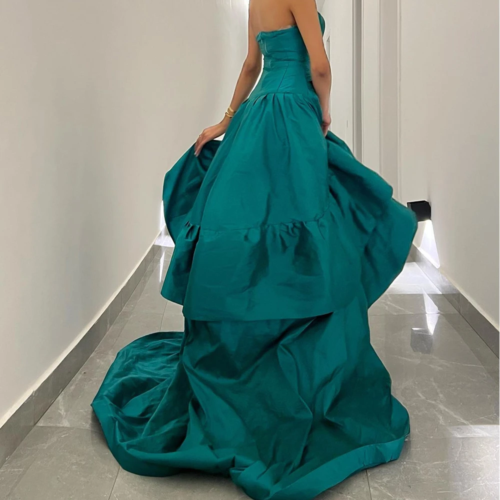 Customized Delicate Pleat Draped StraplessFloor Length Evening Dress A-Line Satin Sleeveless Sweep Train Vestidos Para Mujer