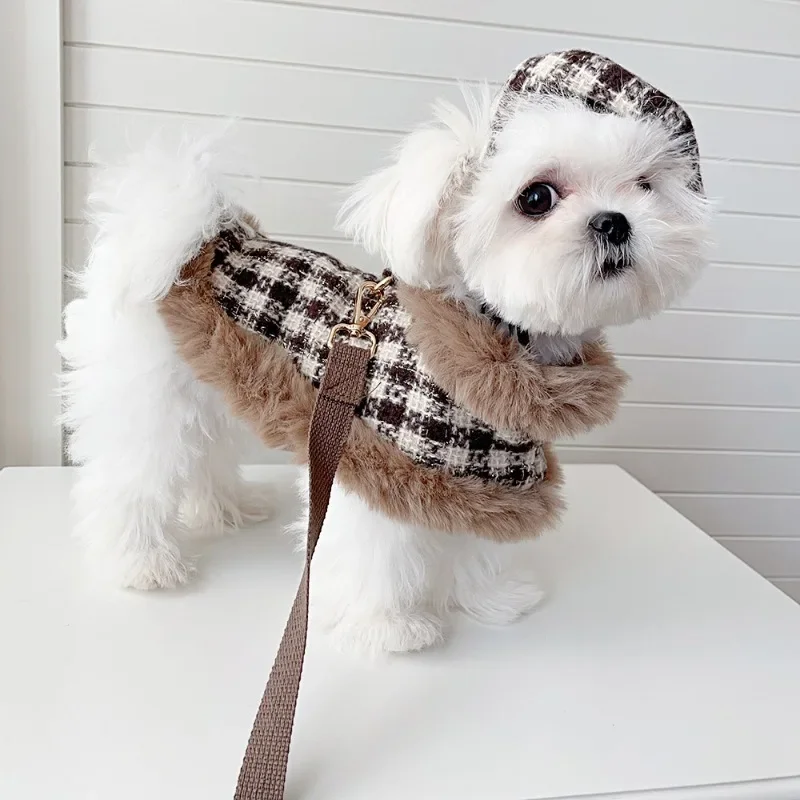 Pet Coarse Woolen Cape Pet Cape Plush Lace Cape Cat Chest Strap Traction Rope Dog Coat Puppy Clothes Dog Clothes for Small Dogs