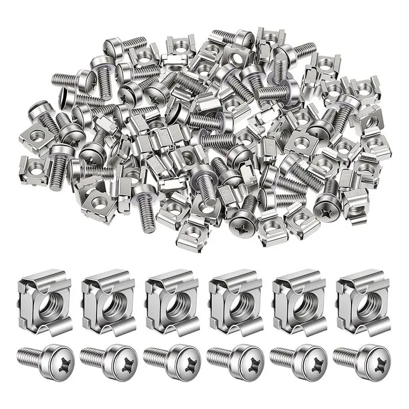 AT43-M6 X 20 Mm Rack Mount Cage Nuts Screws And Washers Kit(100 Sets) For Server Racks Cabinets