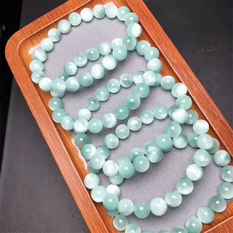 9MM Natural Green Larimar Bracelet  Handmade Women Healing Gemstone Crystal Strand Bangles Lovers Girlfriend 1PCS