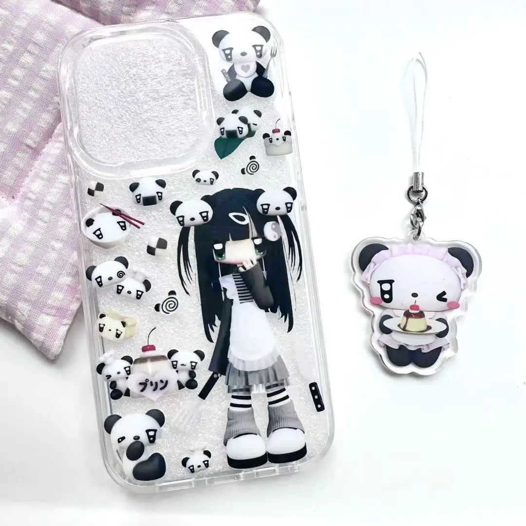 Funda de teléfono creativa con dibujos animados de chica de Anime Kawaii Panda para iPhone 16 E 15 14 13 12 11 Pro XS Max 7 8 Plus MINI Y2K Lucky Cover