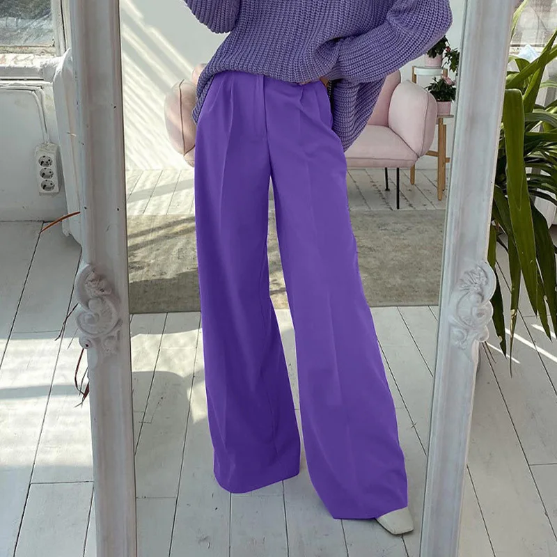 2024 Spring  Autumn Casual Women's Wide-leg Pants Solid Color Straight Draping Loose High-waisted Wide-leg Floor-Mopping Pants