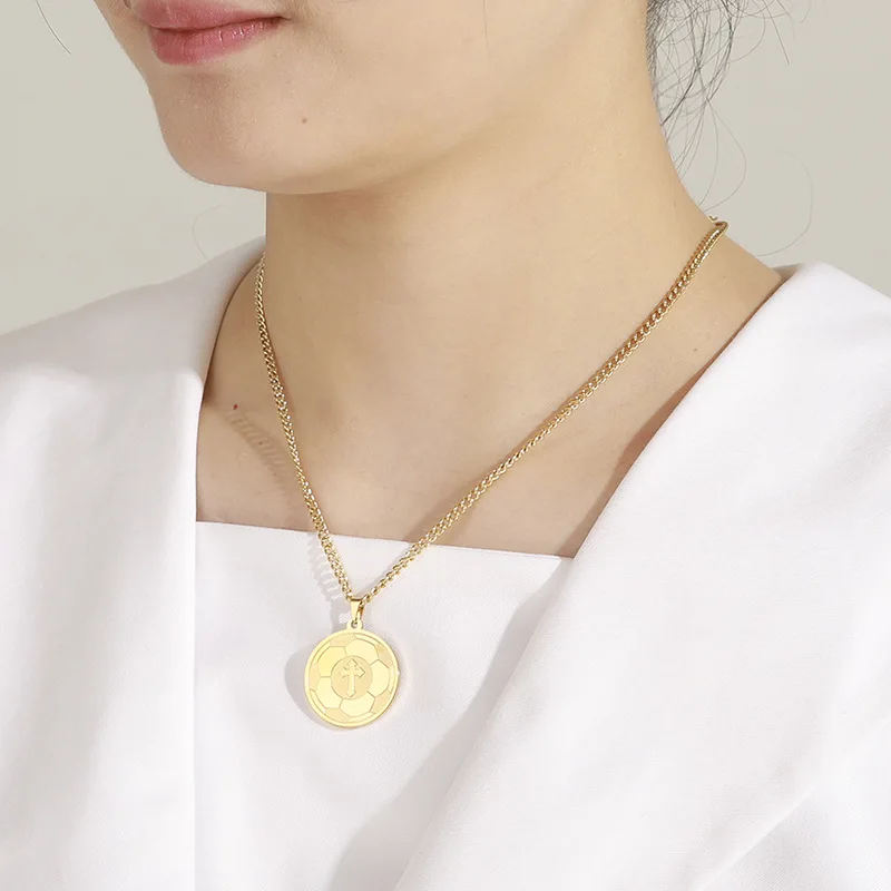Volleyball Fußball Kreuz Anhänger Edelstahl Männer Frauen Sport Fitness Mode Halsketten Schmuck Verblasst Nicht – Detail 4
