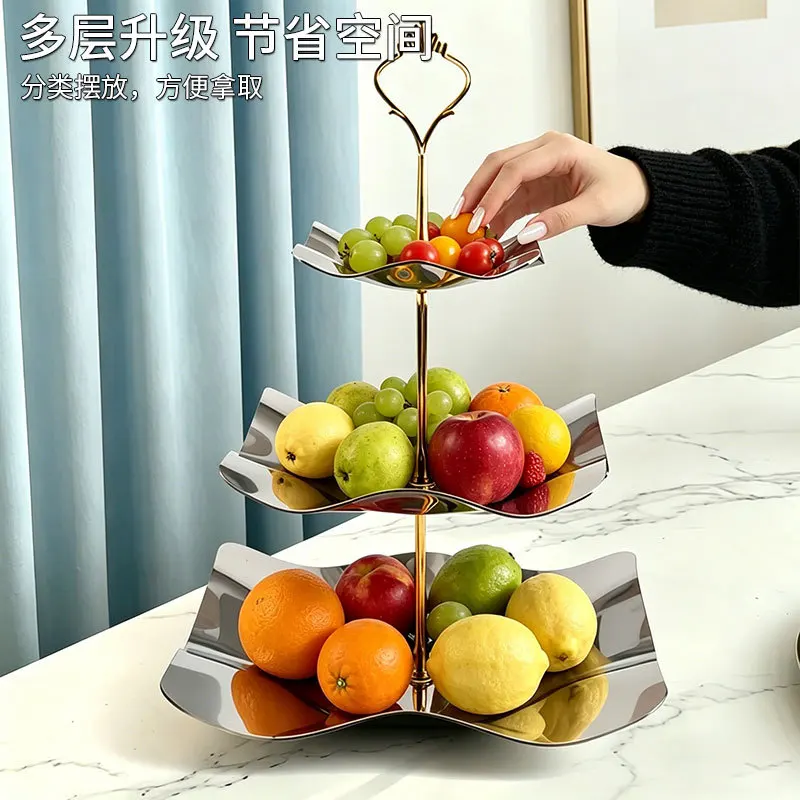 Stainless steel light luxury fruit plate high-end candy plate three-layer hotel afternoon tea candy dessert rack snack tray