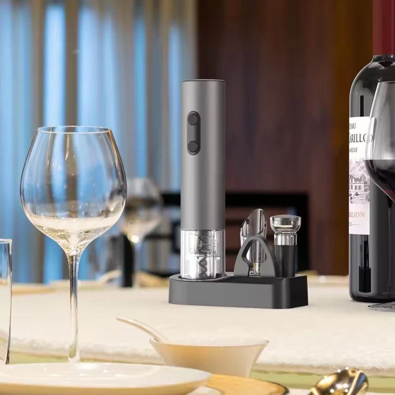 2024 New Smart Kitchen Accessories 4in1 Electric Wine Opener Gift Set with Wine Stopper,Wine Pourer,Storage Base