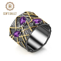 GEM'S BALLET Natural Amethyst Gemstones Ring 925 Sterling Silver Original Handmade Branch Leaf Rings for Women Fine Jewelry