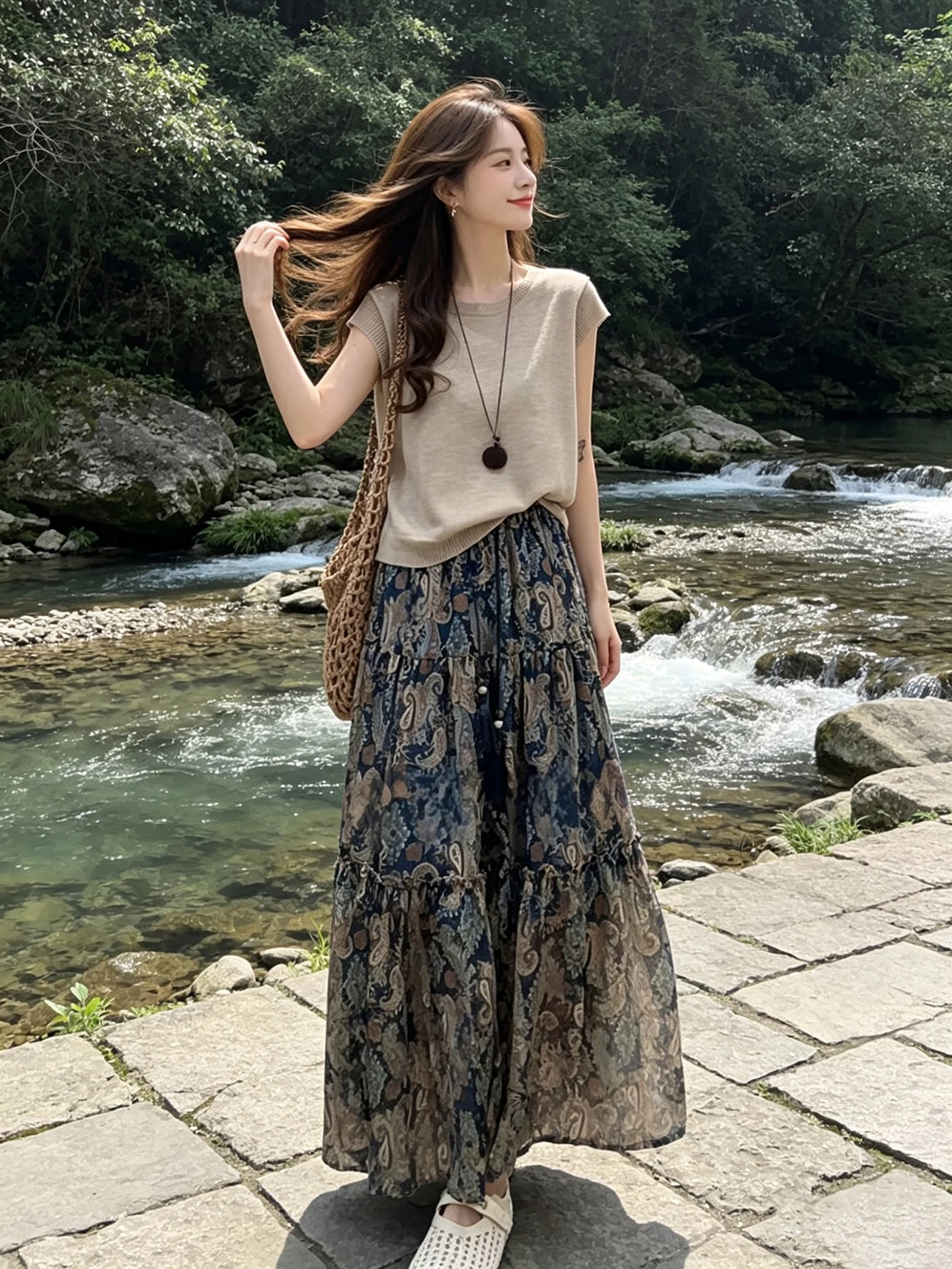 

2026 Summer Floral Knitted Short Sleeve Top And Half Skirt Two Piece Set Korean Style Age Reduction Whole Set Small Size Wome...