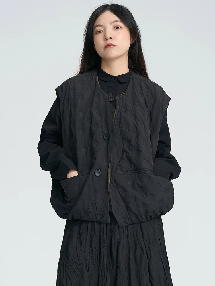 

Смесь хлопка Land And Mountain Island, новинка 2025, женский уникальный изысканный многослойный жилет, осенне-зимняя верхняя одежда с подплечниками