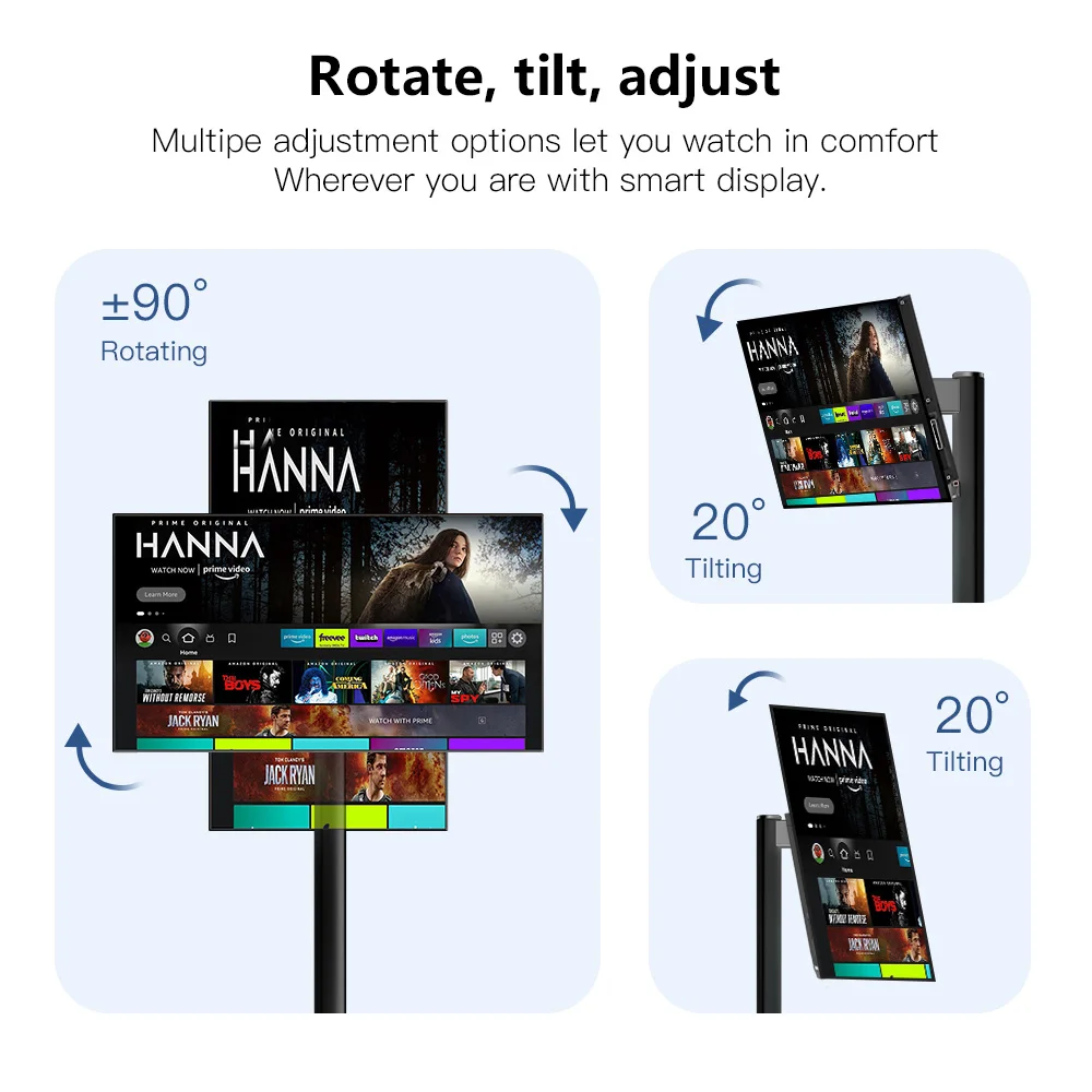 Black 21.5 Inch 4GB+64GB Smart Display  Battery-Power Android Portable TV In-cell Touch Screen Gym Gaming Live Room