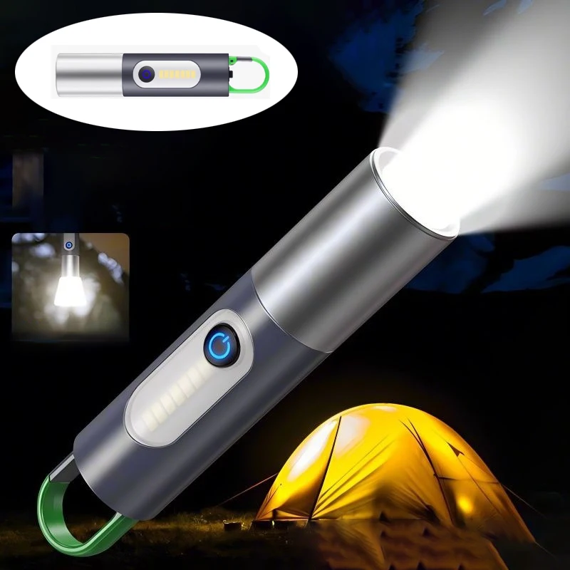 Strong Light LED Flashlight P50/White Laser Lighting Torch Type-C Rechargeable Lantern Outdoor Portable Camping Lamp with Hook