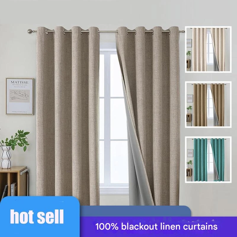 

100% blackout linen curtains rainbow linen imitation linen coated curtain fabric wholesale and customization