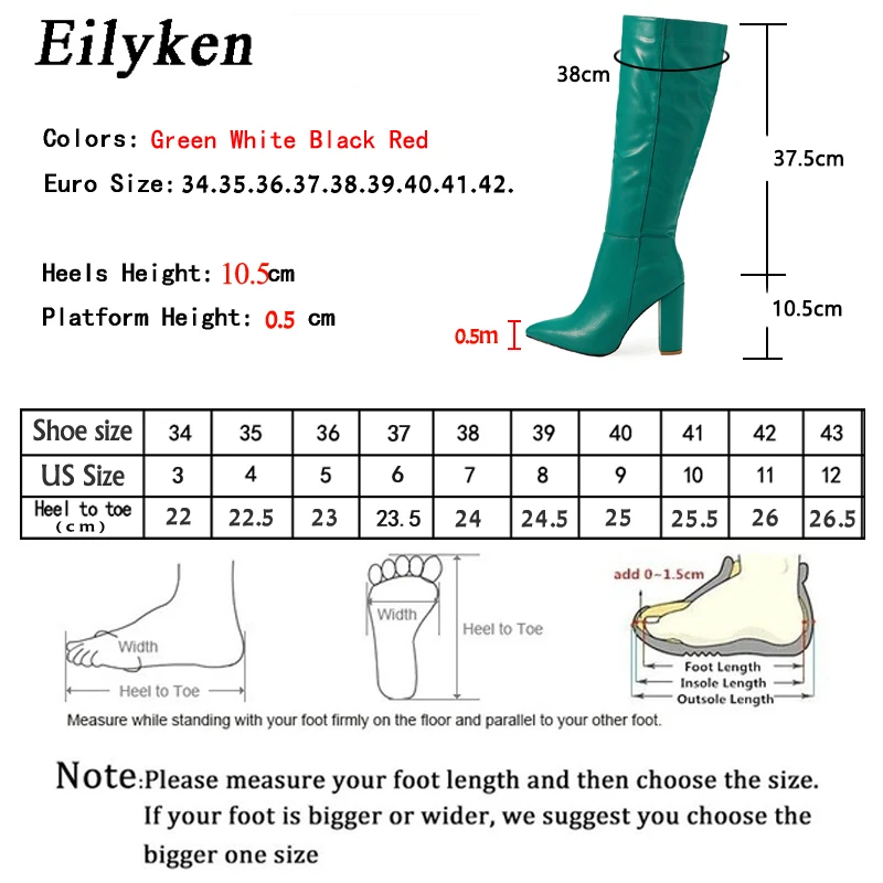 Eilyken Women Knee-High Boots Elegant Street Style Pointed Toe Chunky High Heel Zipper Long Booties Party Shoes