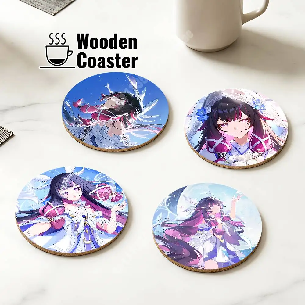 Columbina Genshin Impact The Damselette Wooden Cup Mat Espresso Whiskey Soda Water Coaster for Dessert Store