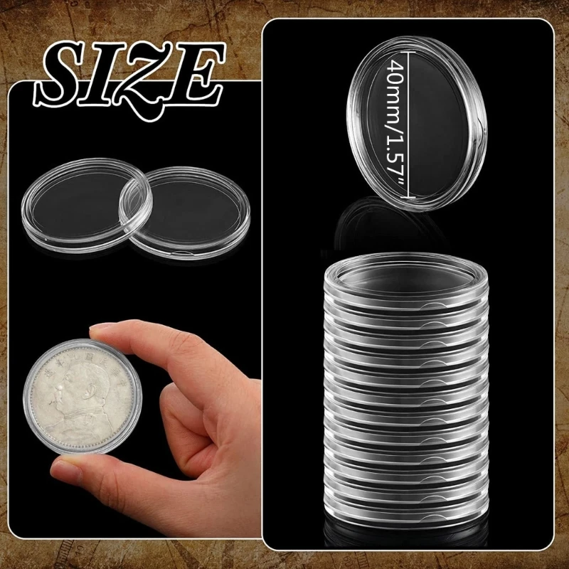 100pcs 40mm Coin Holder Silver Dollar Coin Capsules Storage Box Professional Coin Protective Case for Coin Collection