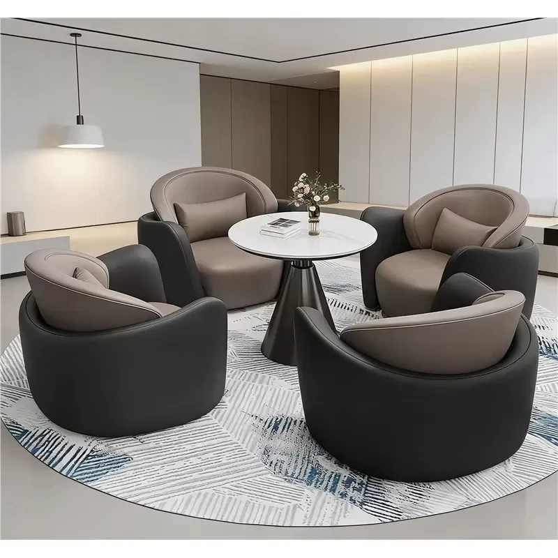Light Luxury Leather Sofa Set Modern Office Hotel Lobby Apartment Rest Area Furniture With Negotiation Table And Chair