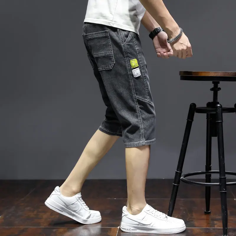 Koreon Summer Men Slim Capris Denim Shorts Streetwear Fashion New Essentials Elastic Waist Big Size Male Straight Casual Jorts